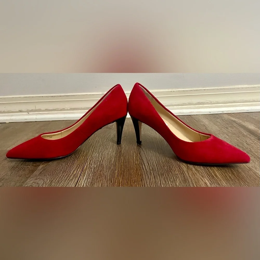 Diane Von Furstenberg Heels Shoes US 6 Red Suede Pointed Toe Christmas Holiday - Picture 7 of 12